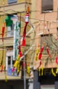 Rockets strung up to set off a fireworks display